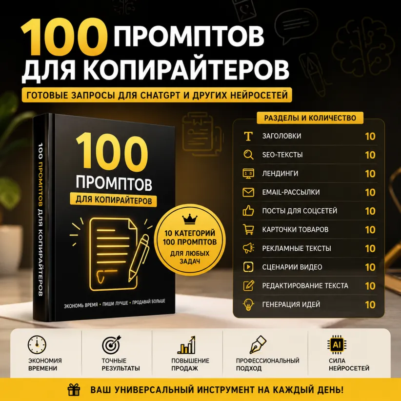 100 промптов ChatGPT для копирайтеров — AI Copywriter Pro 2026: тексты, продажи