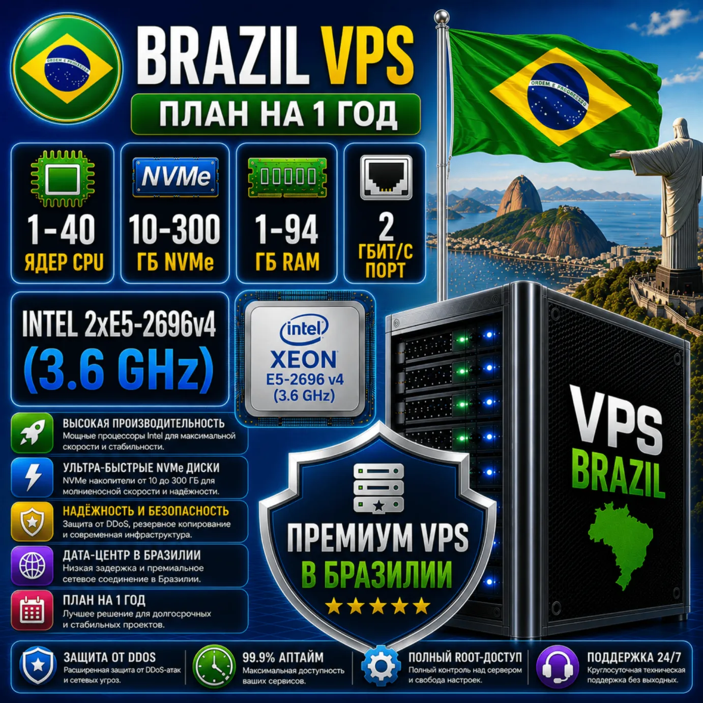 Бразилия VPS - 1 Год | Intel 2xE5-2696v4 | Быстрый NVMe | Порт 2 Гбит/с - irongamers.ru