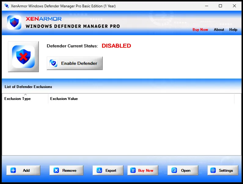 XenArmor Windows Defender Manager Pro Basic Edition Лицензионный ключ на 1 год
