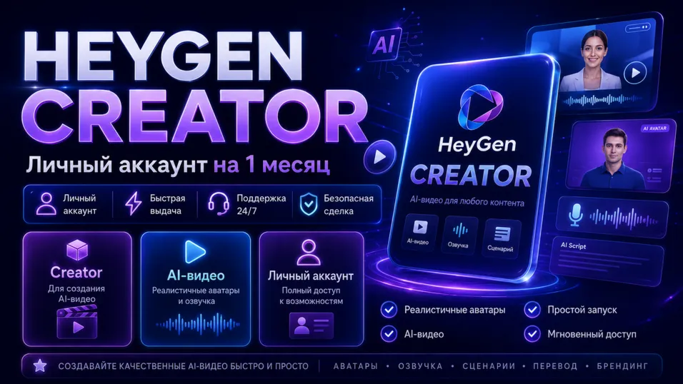HeyGen Creator — личный аккаунт | 1 месяц | AI видео генератор - irongamers.ru