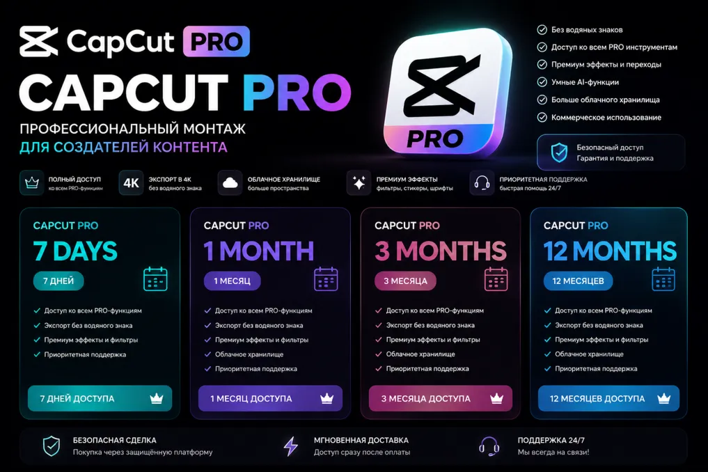 CapCut Pro — 7 дней / 1 месяц / 3 месяца / 12 месяцев | Полный доступ - irongamers.ru