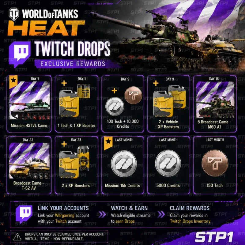 World of Tanks: HEAT — Сезон 1 💎 3 скина, 21K кредитов, бустеры XP, 250 Tech 💎 Twit