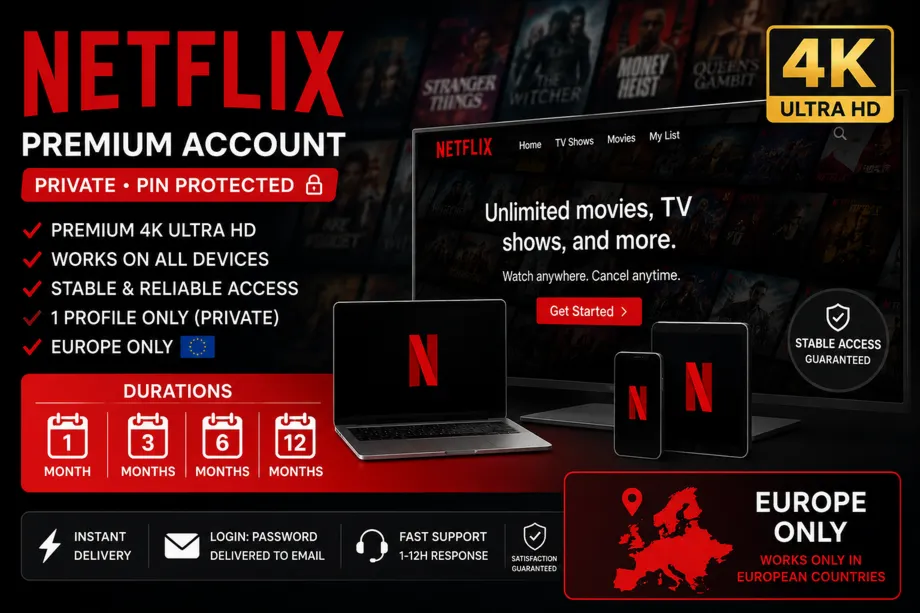 Аккаунт Netflix | Приватный | Премиум 4K | Только для Европы 🇪 🇺 