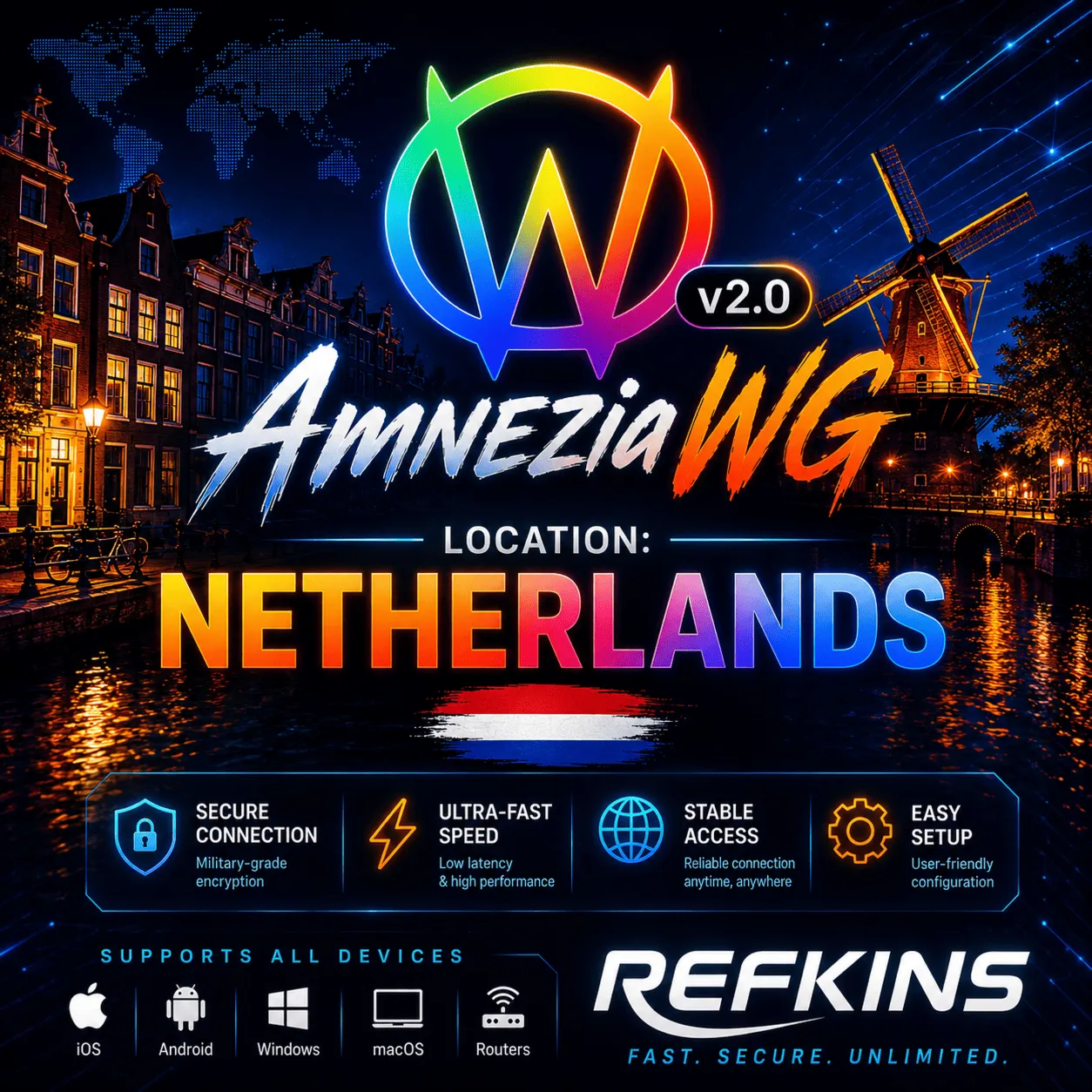  ВПН AMNEZIA 2.0 ЛИЧНЫЙ НИДЕРЛАНДЫ AMNEZIAWG БЕЗЛИМИТ PREMIUM РОУТЕР КИНЕТИК МИКРО