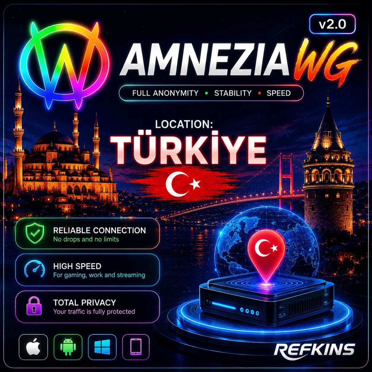  ВПН AMNEZIA 2.0 ТУРЦИЯ ЛИЧНЫЙ БЕЗЛИМИТНЫЙ AMNEZIAWG РОУТЕР КИНЕТИК БЕЗЛИМИТ МЕСЯЦ