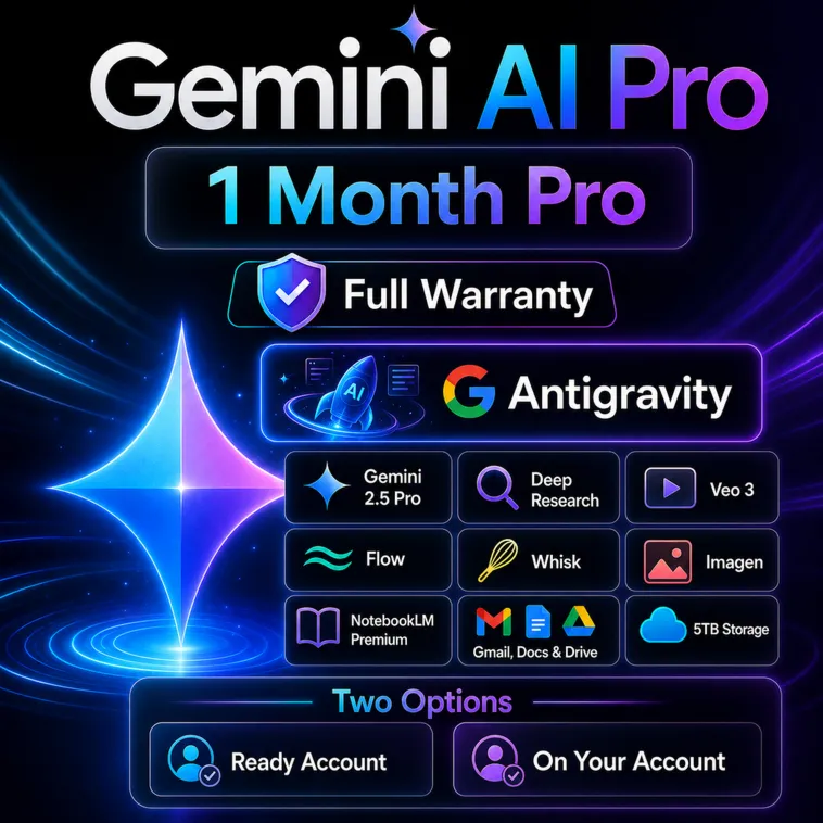 Google AI Pro 1 мес. | 5 ТБ + Antigravity + Full Warranty | Личный/Продление