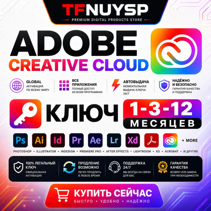 ADOBE CREATIVE CLOUD | КЛЮЧ 1-3- МЕСЯЦЕВ | GLOBAL | ВСЕ ПРИЛОЖЕНИЯ | АВТОВЫДАЧА