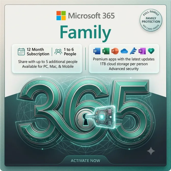 Microsoft Office 365 Family "Ключ" 6 пользователей 12 месяцев