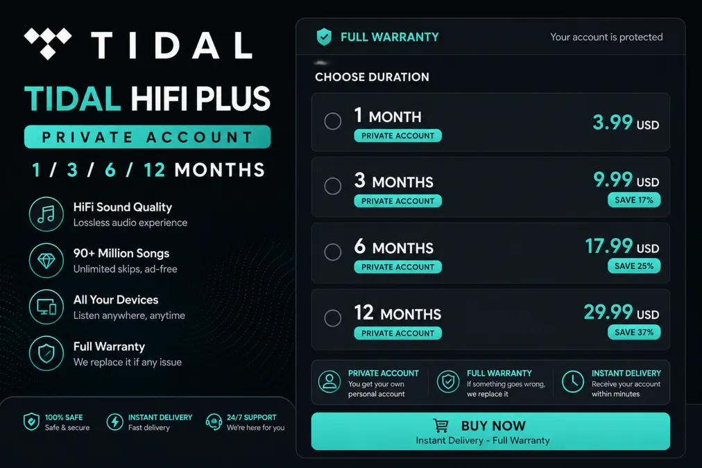 TIDAL HIFI PLUS | 1/3/6/12 MONTHS | FULL WARRANTY