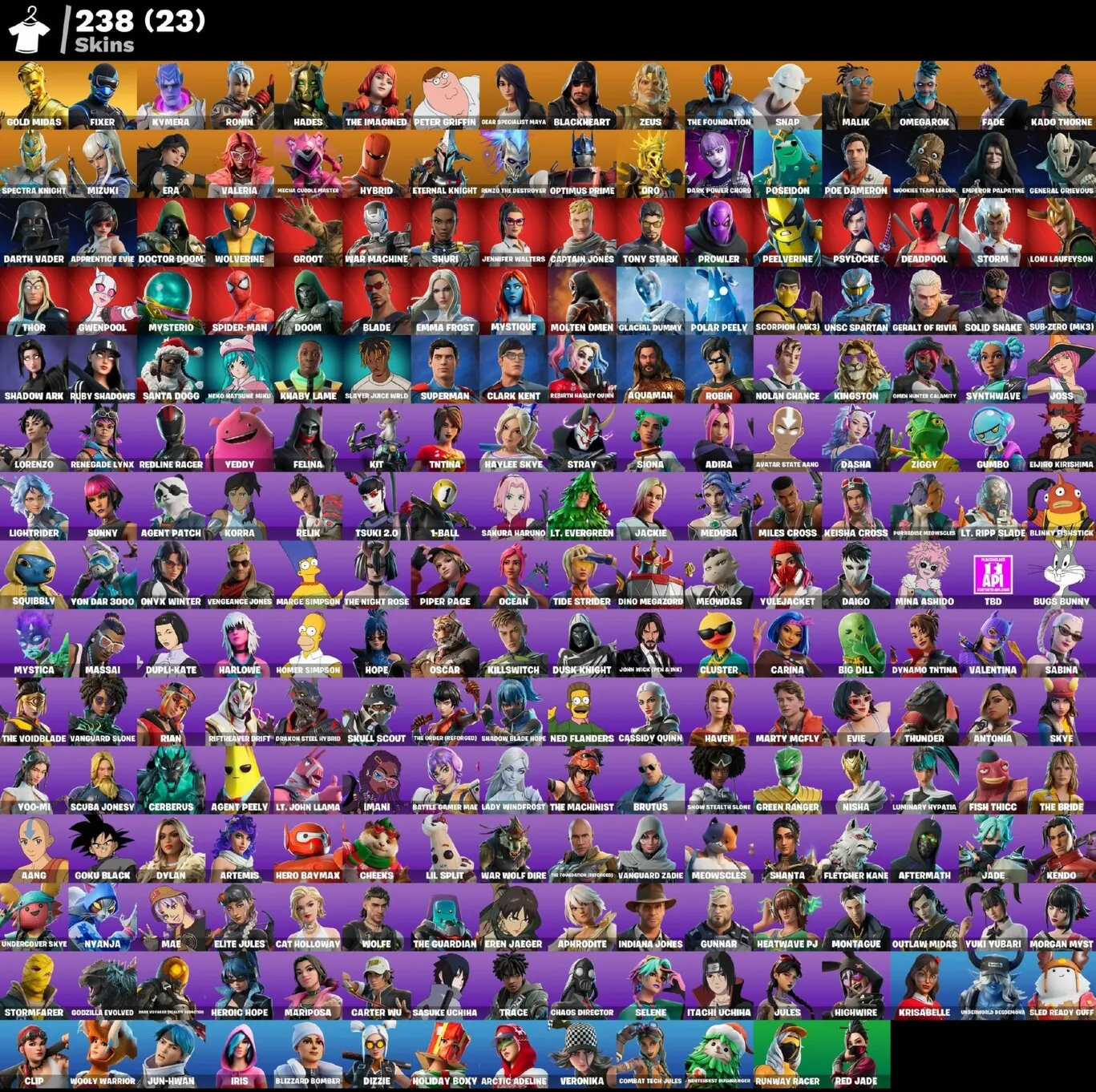 Мгновенный доступ • FN (все платформы) • 238 skins • 1000 VB • Полный доступ
