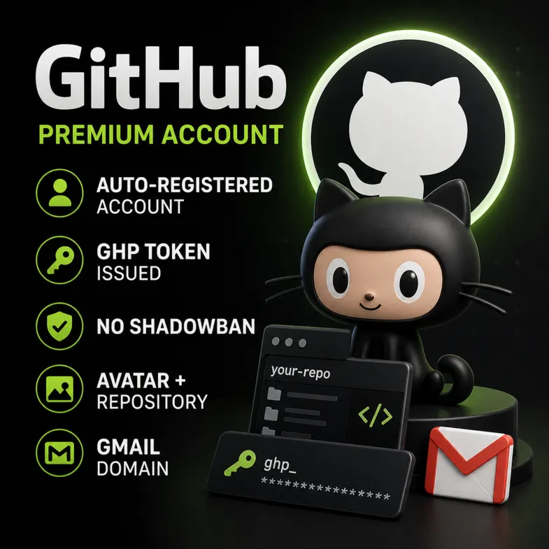 Аккаунт GitHub | Выпущен ghp токен | АВТОДОСТАВКА | аватарка+репо | Gmail домен