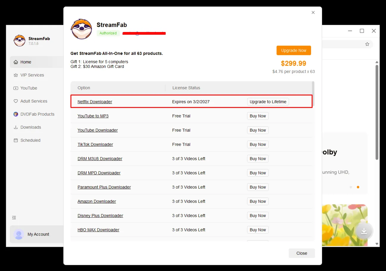 StreamFab Netflix Downloader Аккаунт