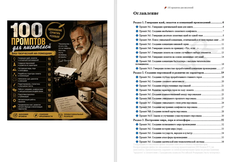 100 промптов ChatGPT для писателей — AI Writer Pro 2026: сюжеты, персонажи и создание