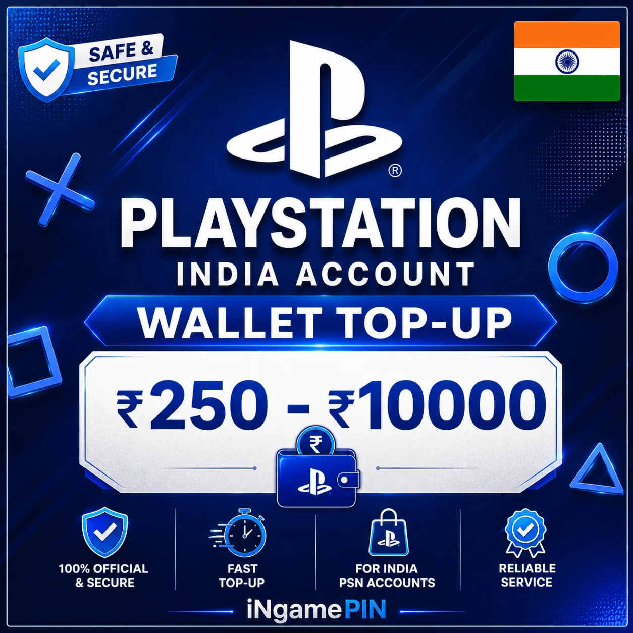 Пополнение баланса PlayStation India на 250-10000 рупий