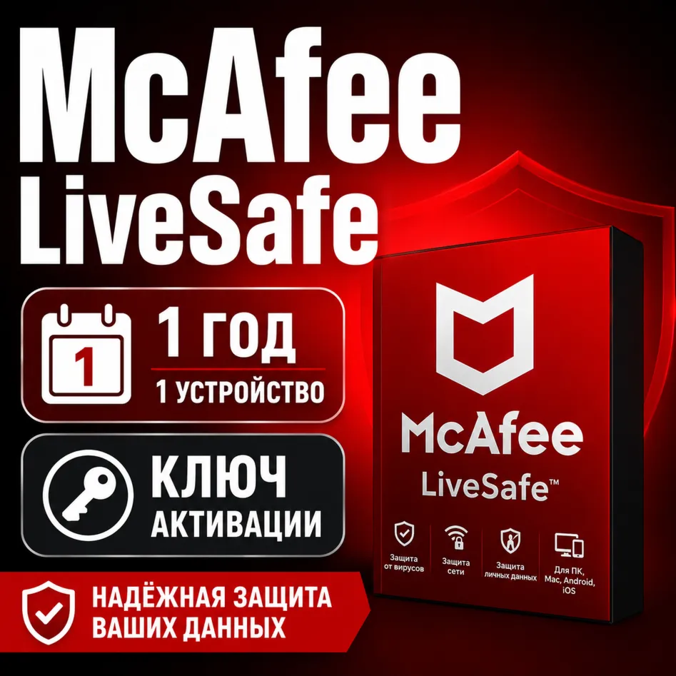 Ключ активации McAfee LiveSafe на 1 год / неограниченное количество устройств | Глоба