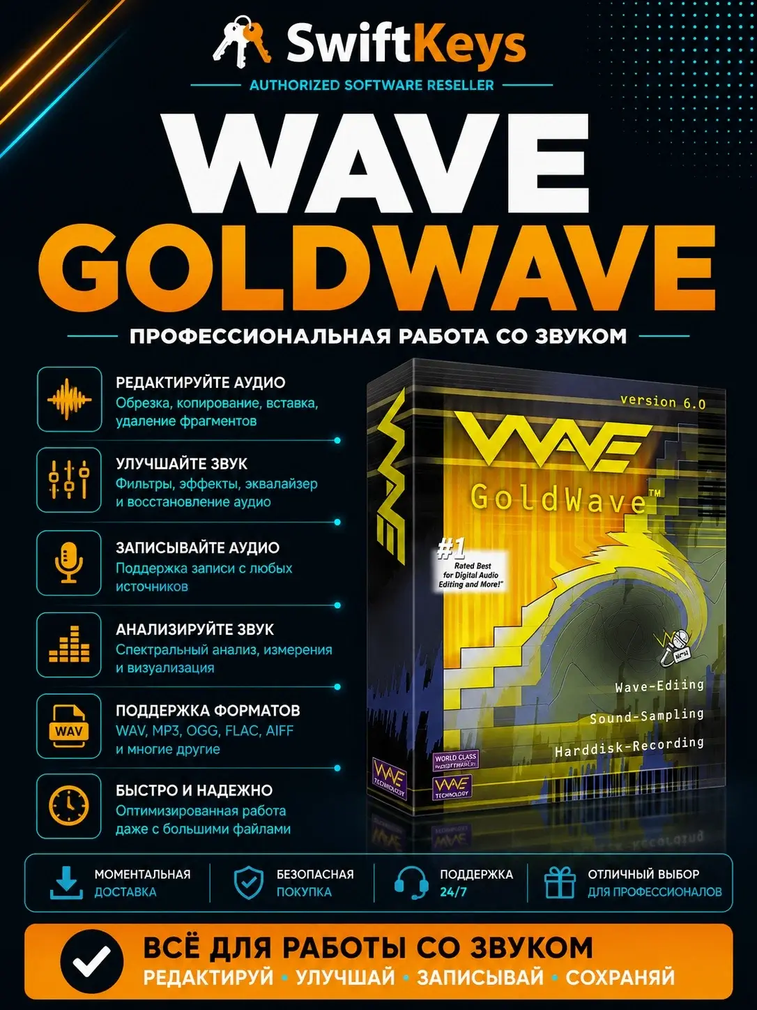 Аудиоредактор GoldWave 6 / Ключ Активации / Windows