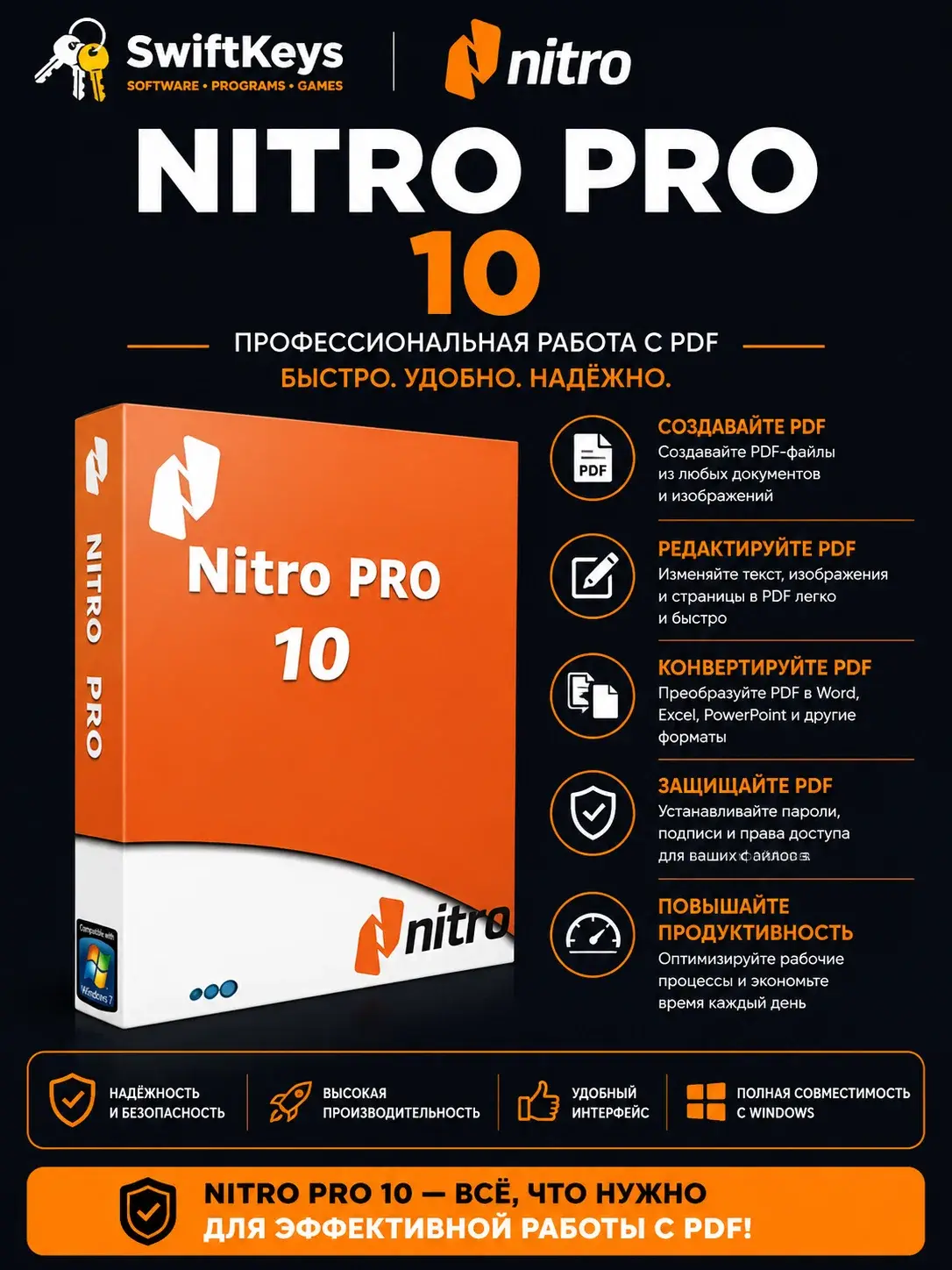 Nitro PDF Pro 10 / Пожизненный ключ / 5 ПК