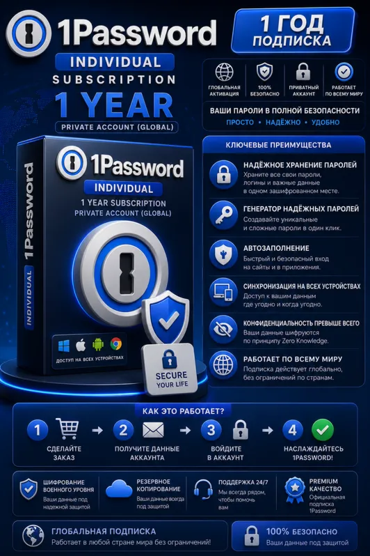 1Password Individual Subscription 1 Year - Private Account (Global)
