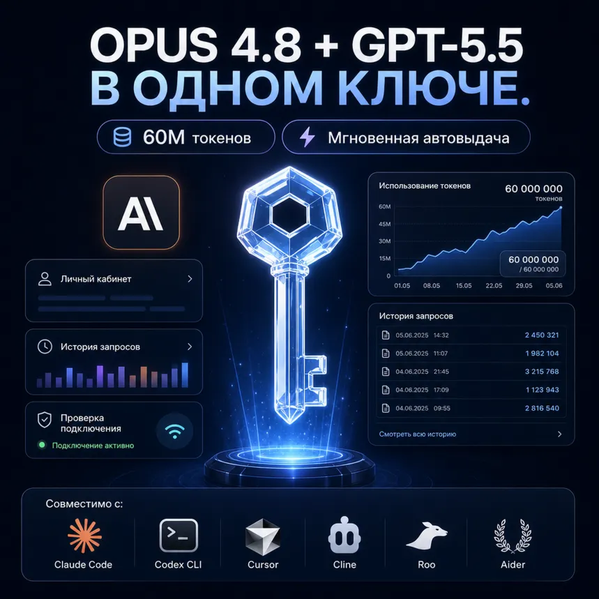 Gemini 3.5 + Fable 5 + GPT 5.6 в одном API-ключе 60M токенов