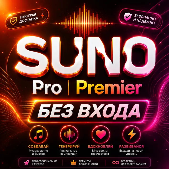 Без авторизации — SUNO AI — PRO/PREMIER — 1 - 12 месяц — Быстрая доставка