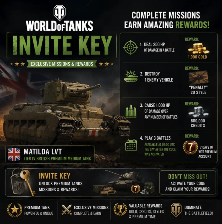 World of Tanks Набор приглашений Ключ  - Глобальный - ПК/PS4/XBOX