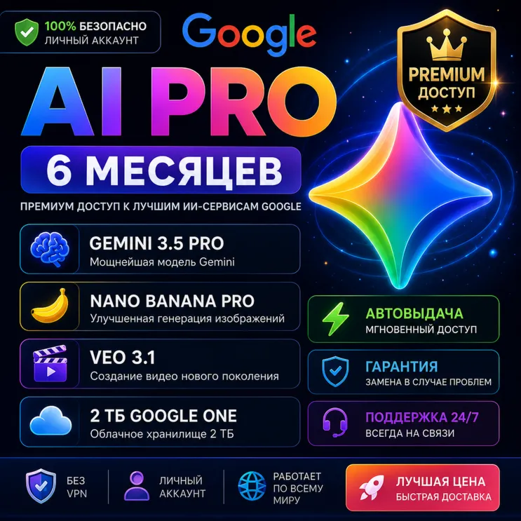 Google AI Pro на 6 месяцев | Gemini 3.5 Pro | Nano Banana Pro | Veo 3.1 | 5TB