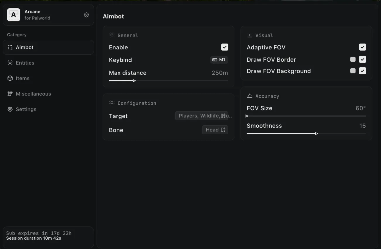 Arcane для Palworld — приватный чит | Aimbot, ESP, Эксплойты (Steam / Epic / Xbox)