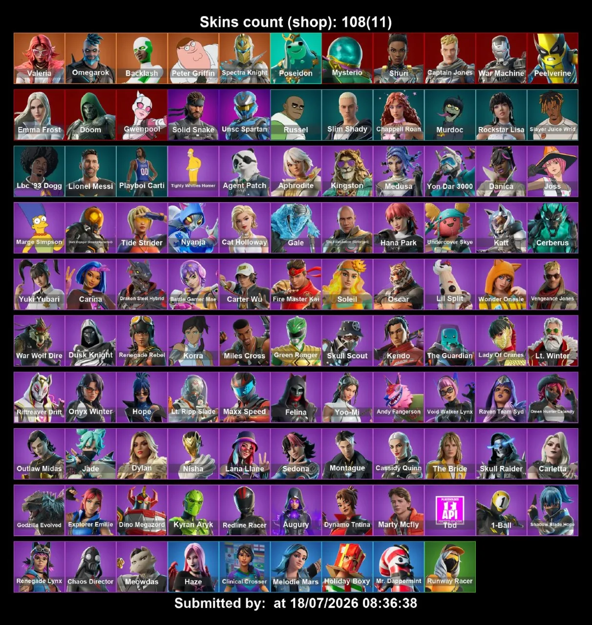 Мгновенный доступ • FN (все платформы) • 108 skins • Valeria •1350 VB • Полный доступ