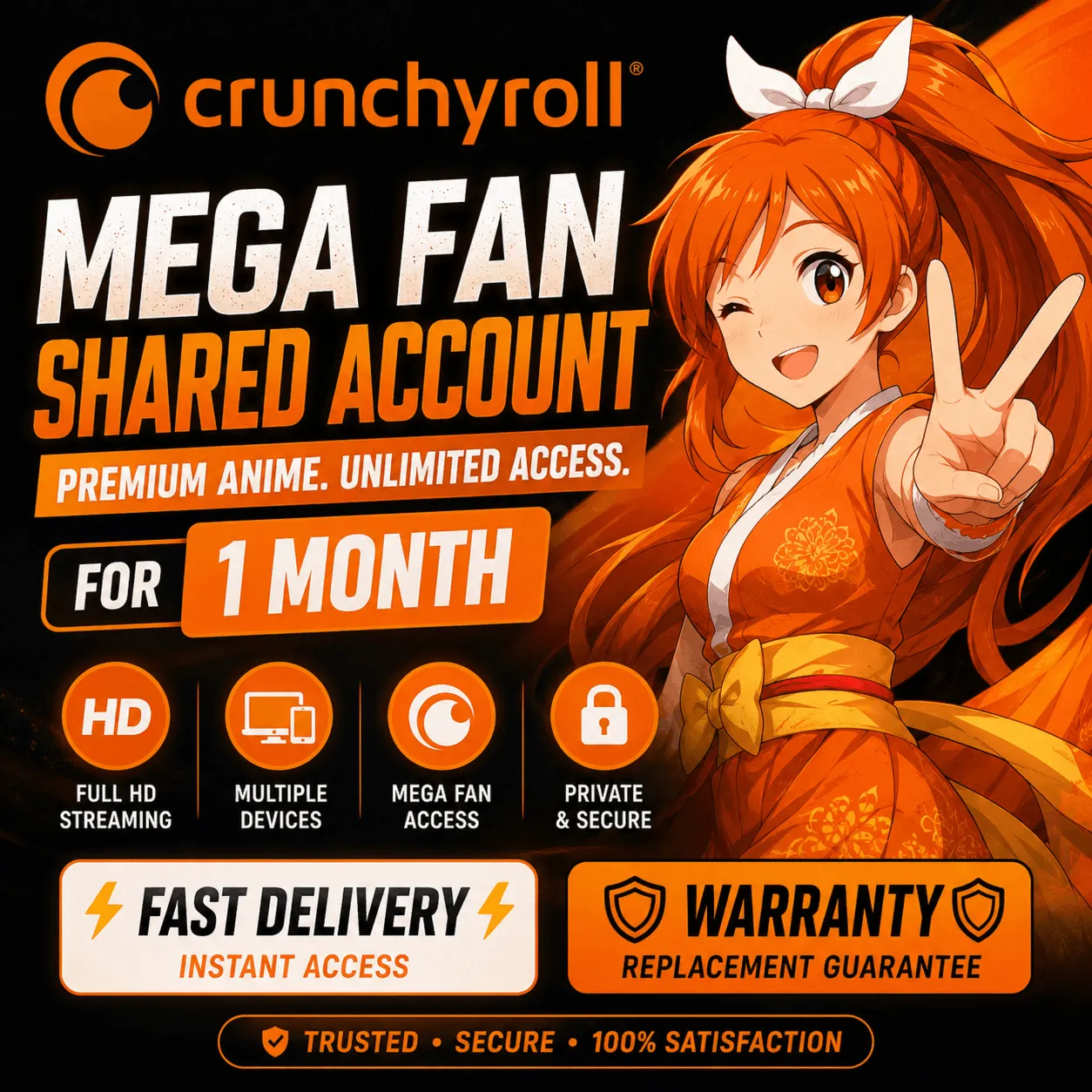 🟠 『 Crunchyroll 』Общий аккаунт Mega Fan на 1 месяц ⚡ Быстрая доставка⚡ 🟠 Гарантия🛡 