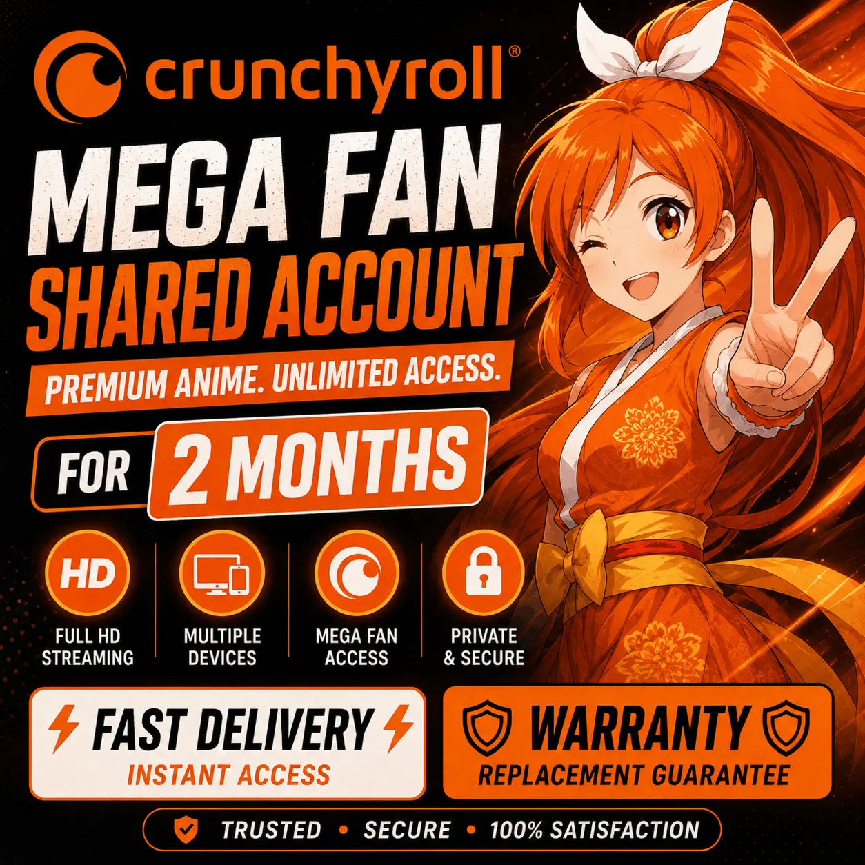 🟠 『 Crunchyroll 』Общий аккаунт Mega Fan на 2 месяц ⚡ Быстрая доставка⚡ 🟠 Гарантия🛡 