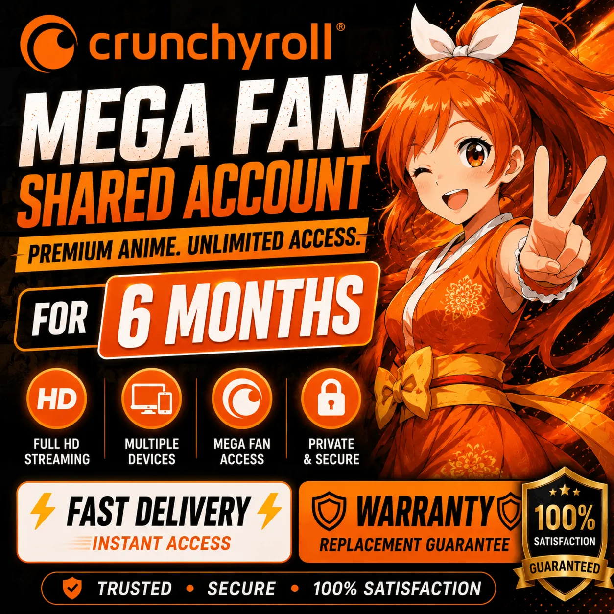 Подписка Crunchyroll Mega Fan на 6 месяцев | 1 Профиль ПК Мобильный | Мгновенная дост