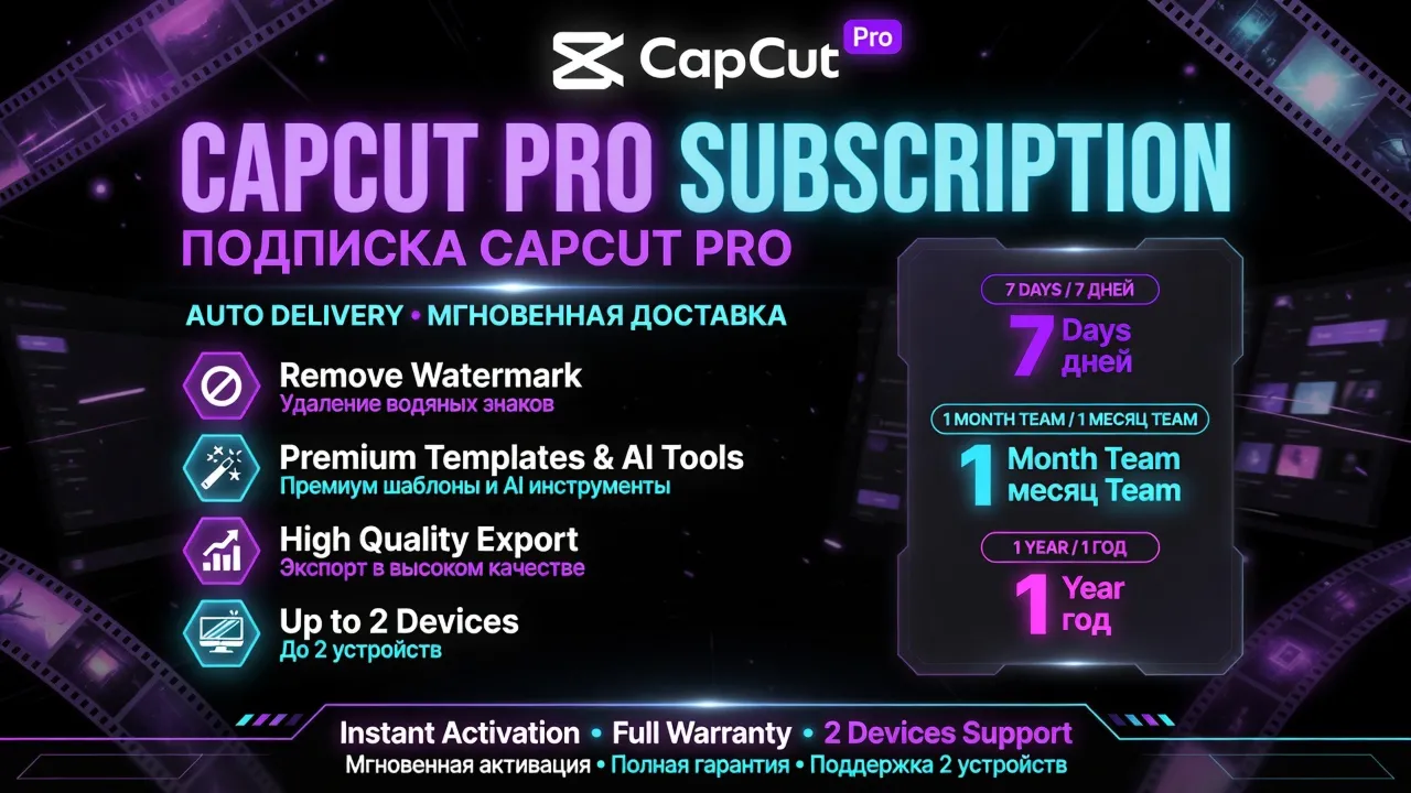 CapCut Pro: 7-дневный план • Командный план на 1 месяц (Автоматическая доставка)