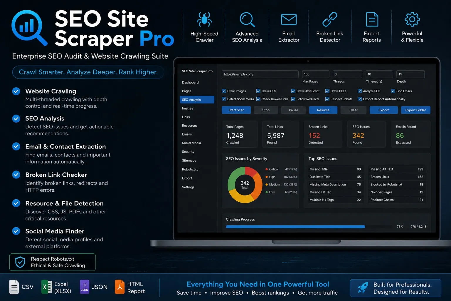 SEO Site Scraper – Профессиональный SEO-сканер сайтов, веб-краулер и инструмент