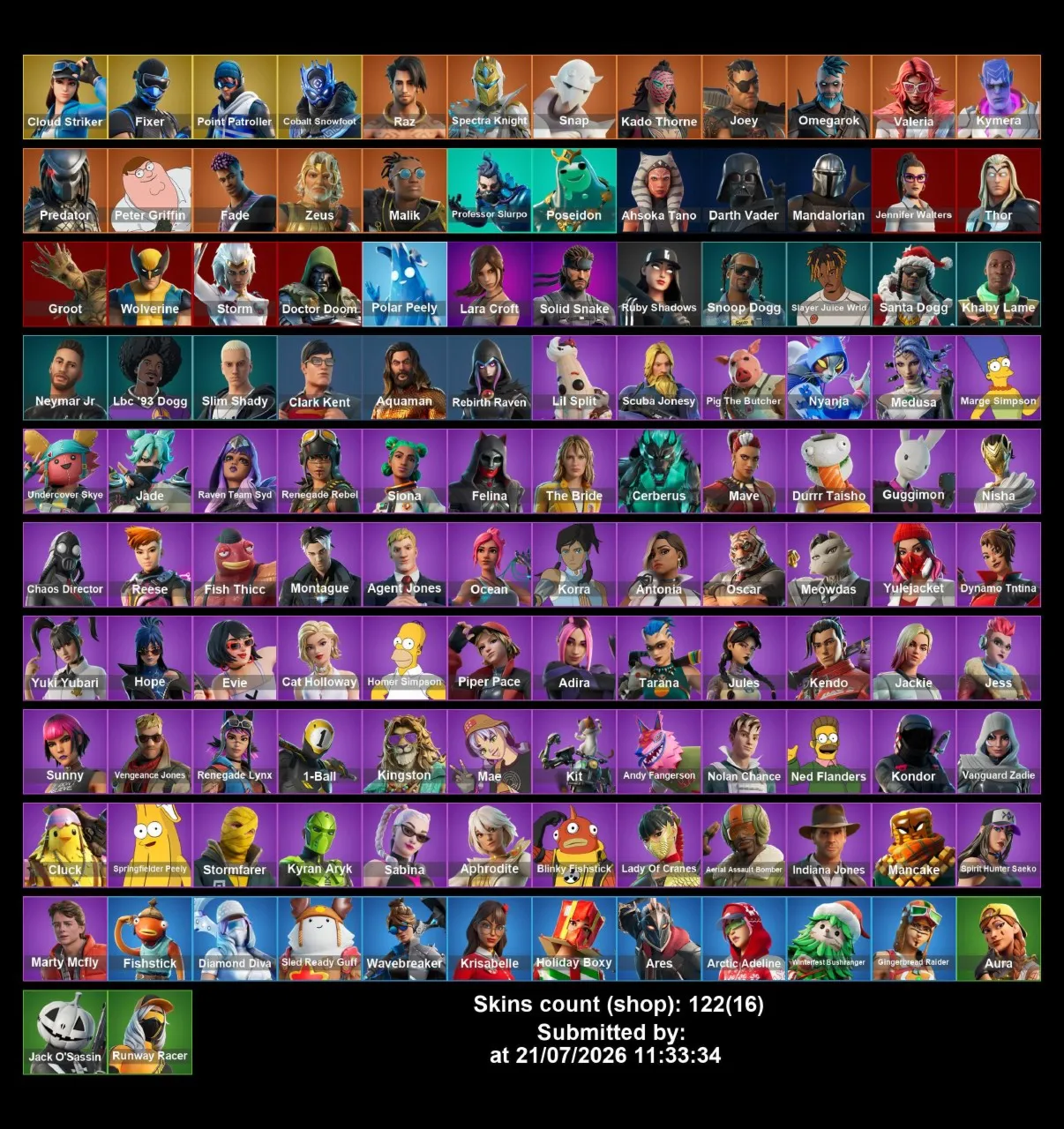 Мгновенный доступ • FN (все платформы) • 122 skins • 250 VB • Полный доступ