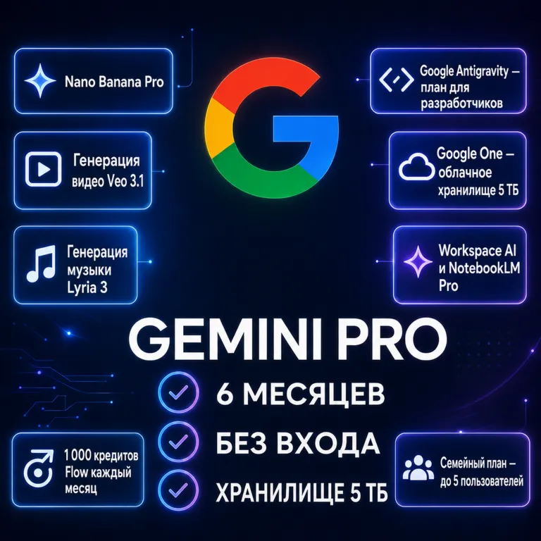 Google AI Pro | 6 месяцев | 5TB хранилища + 5 мест для семьи |Veo 3.1/ Nano Banana - irongamers.ru