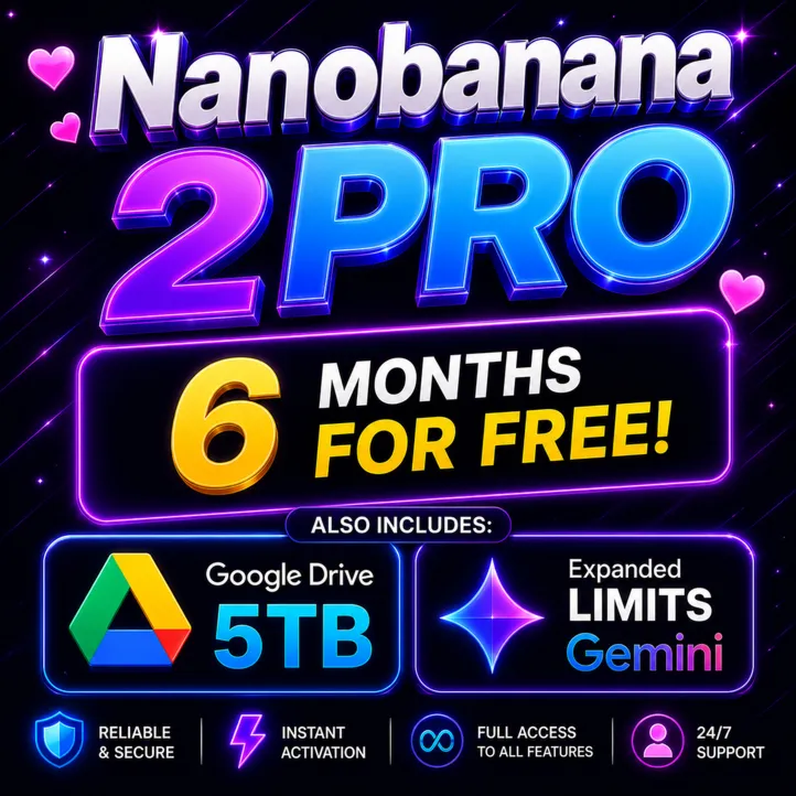 NanoBanana 2 Pro + Google AI Pro | Облачное хранилище 5 ТБ | Активация на 6 месяцев