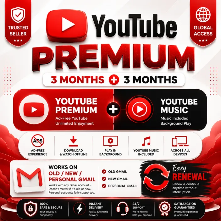 YouTube Premium (3 месяца) + YouTube Music (3 месяца) — Глобальная версия (старые, но