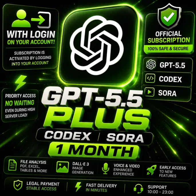 GPT-5.5 PLUS | CODEX | SORA | 1 МЕС | ДЛЯ НОВЫХ | ГАРАНТИЯ|