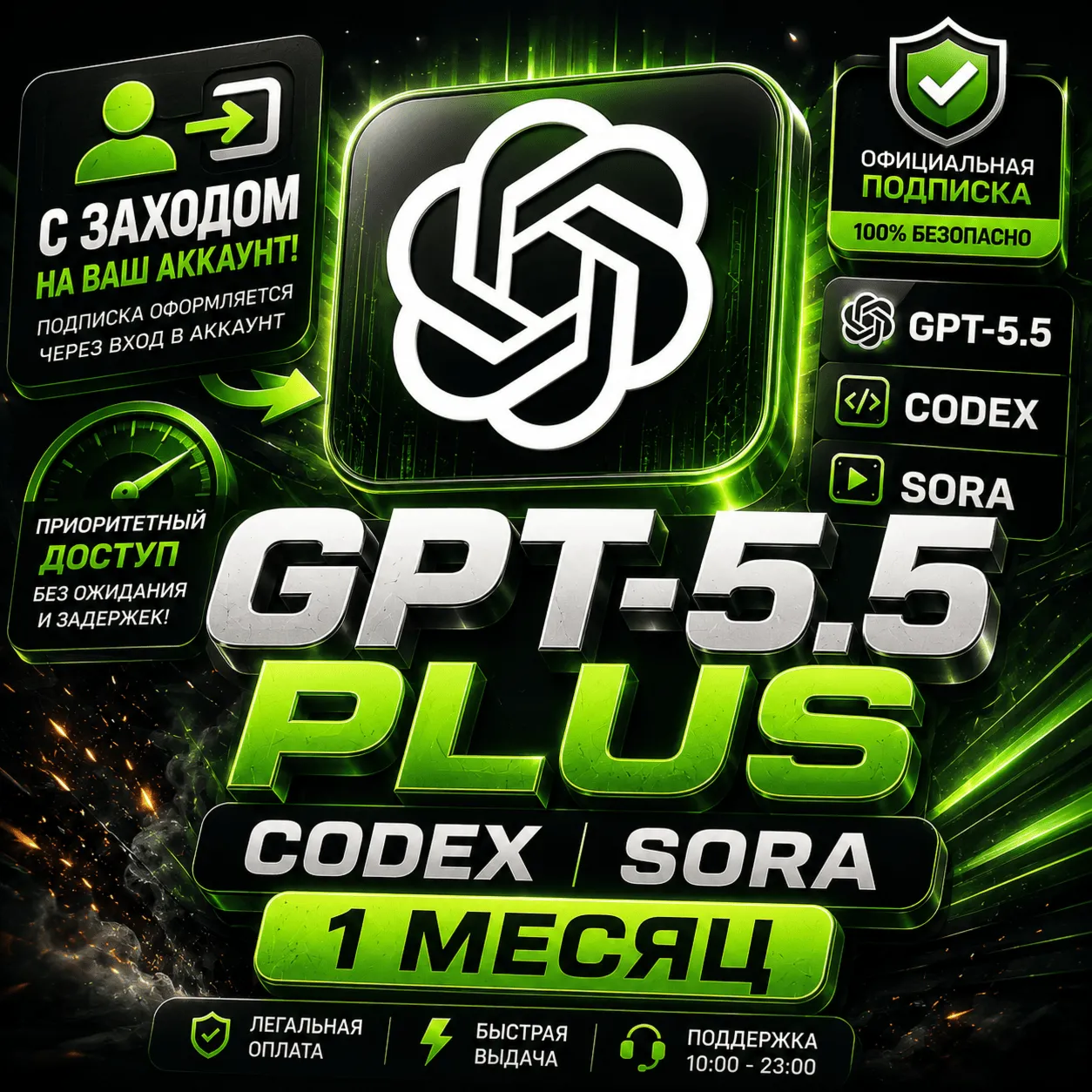GPT-5.5 PLUS | CODEX | SORA | 1 МЕС | ДЛЯ НОВЫХ | ГАРАНТИЯ|