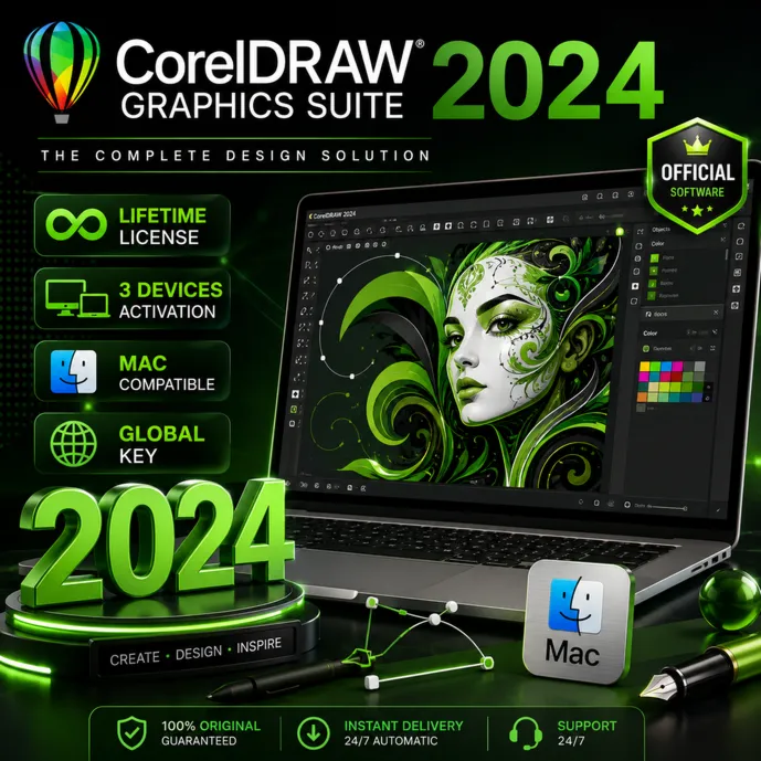 CorelDRAW Graphics Suite 2024, пожизненная лицензия на 3 устройства — ключ для Mac (г