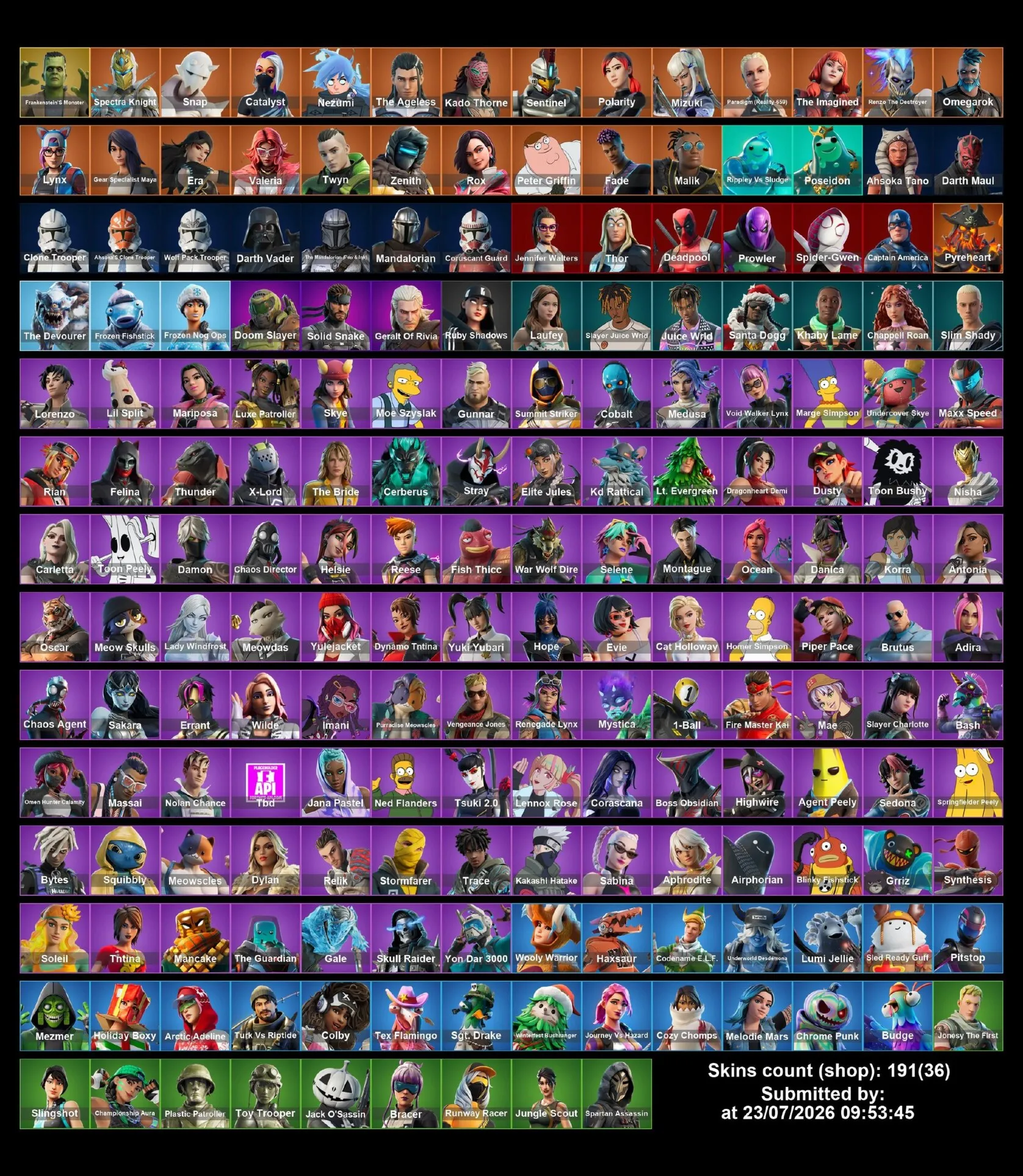 Мгновенный доступ • FN (все платформы) • 191 skins • 1100 VB • Полный доступ