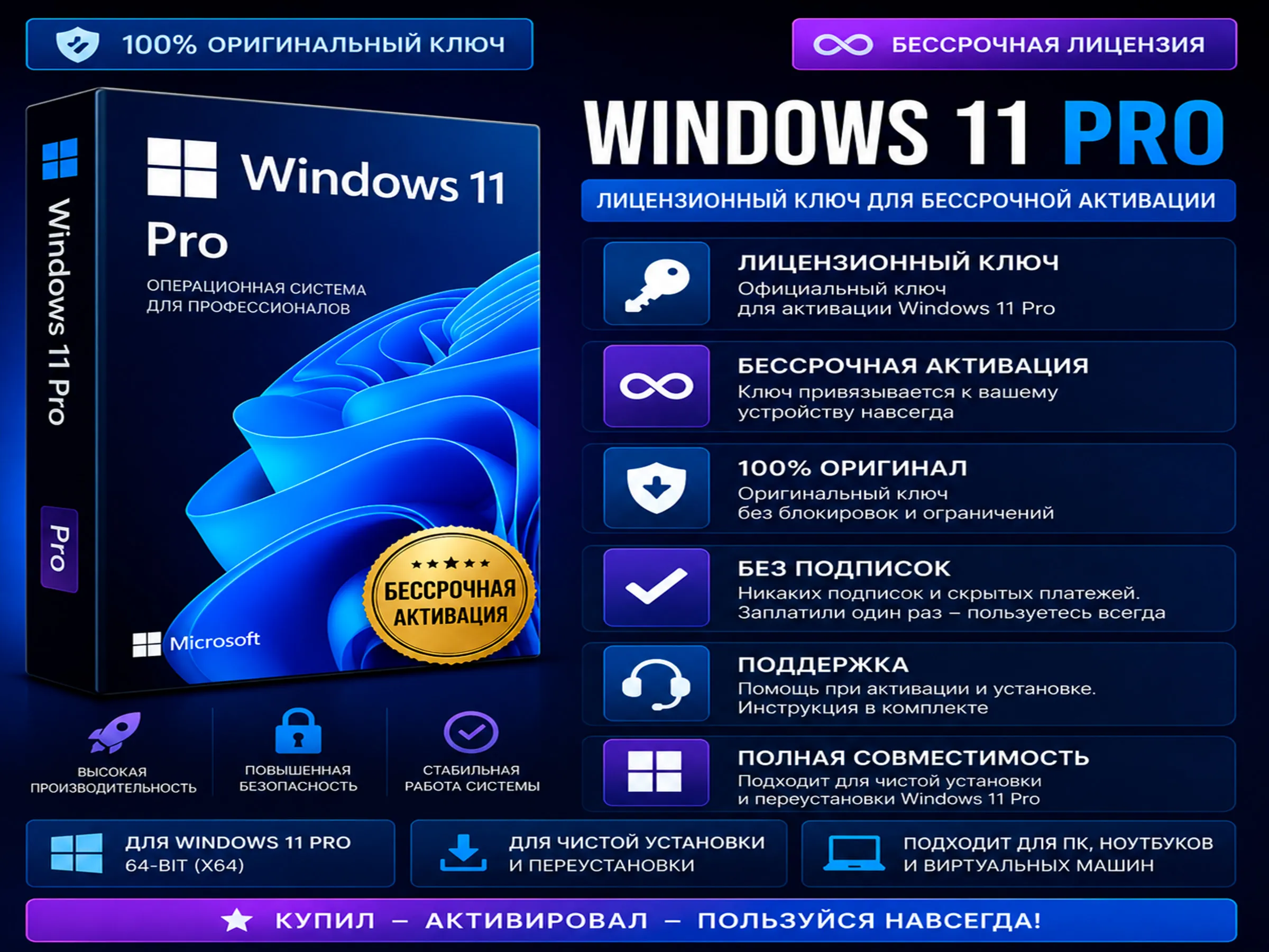 🔑 Windows 11 Pro | Лицензионный ключ | Автовыдача