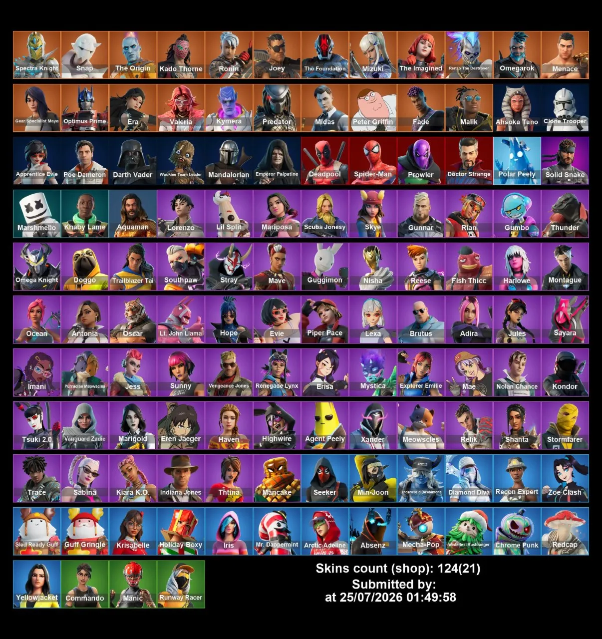 Мгновенный доступ • FN (все платформы) • 124 skins • 550 VB • Полный доступ