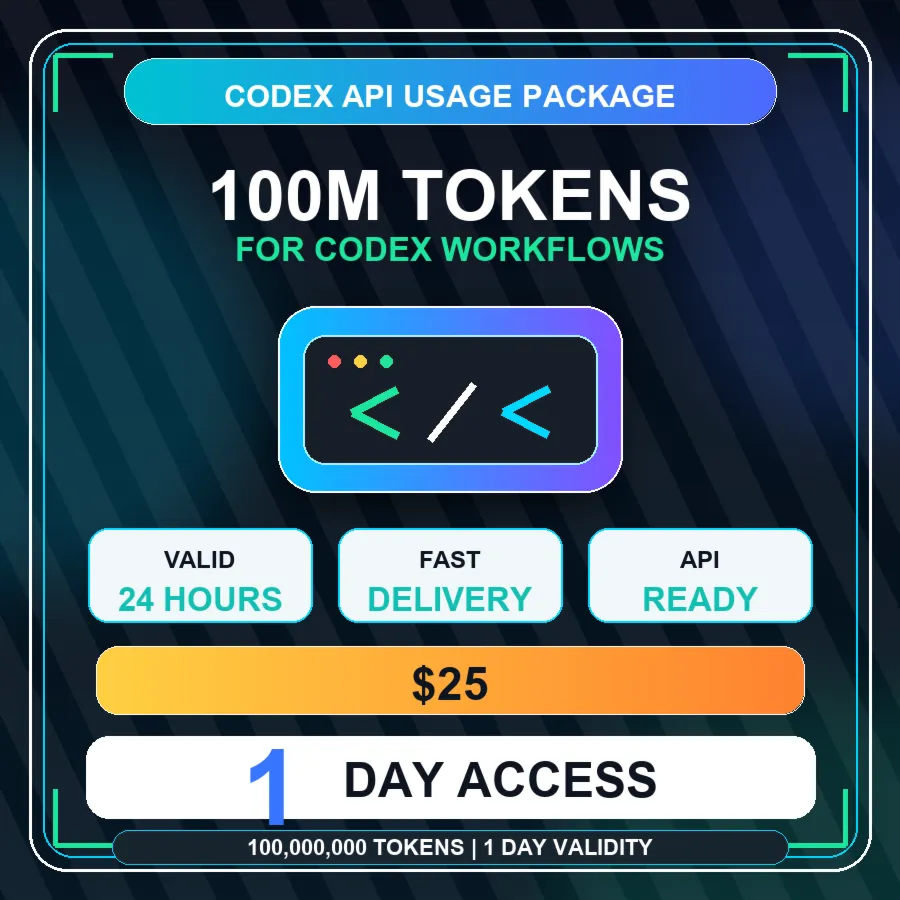 Codex API Tokens 100M - 1 Day Access - 1 Day Warranty