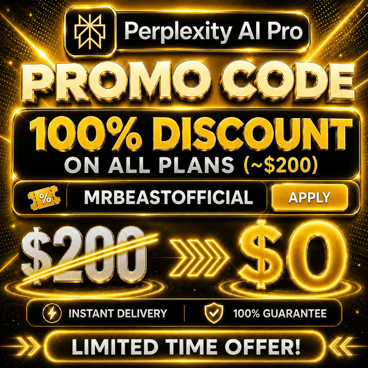 Промокод Perplexity AI Pro на $200 | Мгновенная доставка | Гарантия MrBeast Official