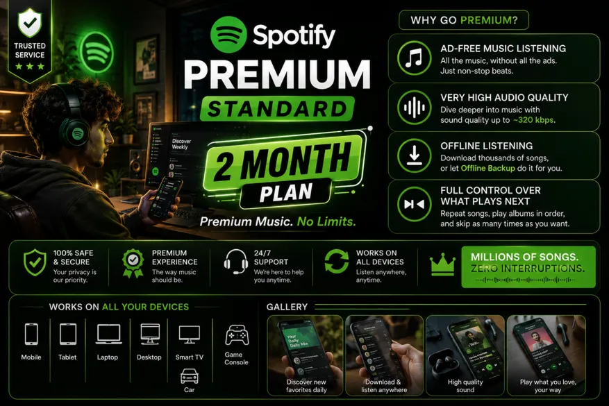 Подписка Spotify Premium Standard на 2 месяца | Глобальная | Для старых, новых и личн