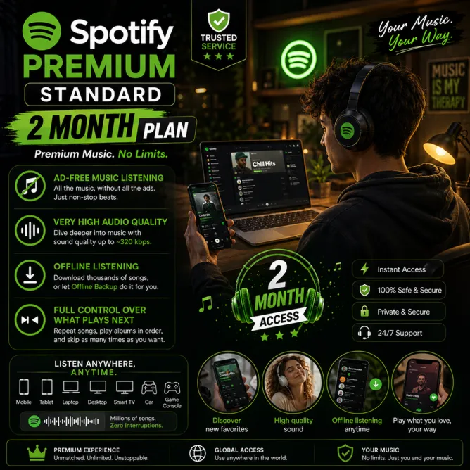 Подписка Spotify Premium Standard на 2 месяца | Глобальная | Для старых, новых и личн