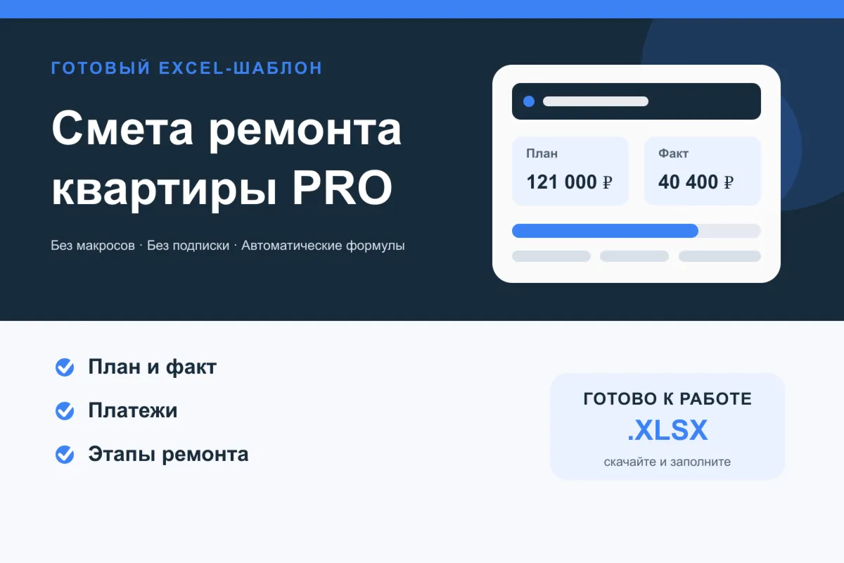 Смета ремонта квартиры PRO в Excel