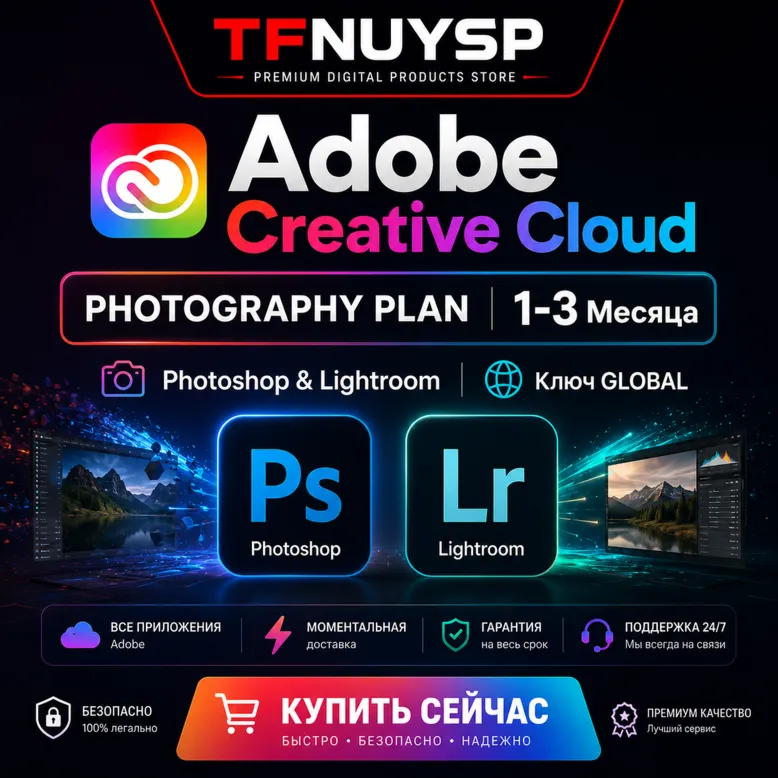 Adobe CC Photography Ключ | Photoshop и Lightroom | 1/3 мес | Моментальная выдача