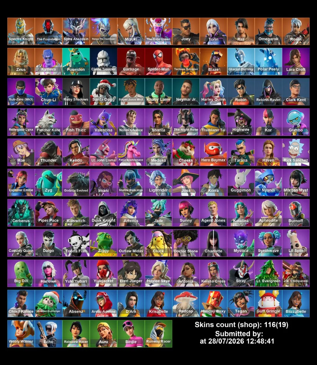 Мгновенный доступ • FN (все платформы) • 116 skins • 600 VB • Полный доступ
